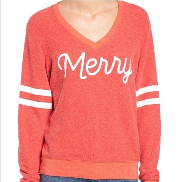 Wildfox Red 'Merry' V-Neck Sweater - Picture 6 of 7